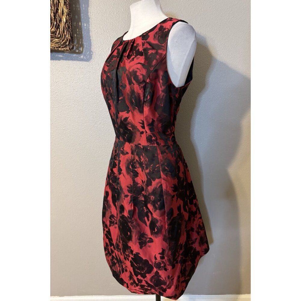 Talbots A Line Dress 14 Red Black Rose Pockets Sleeveless Career Church Party - Picture 4 of 13